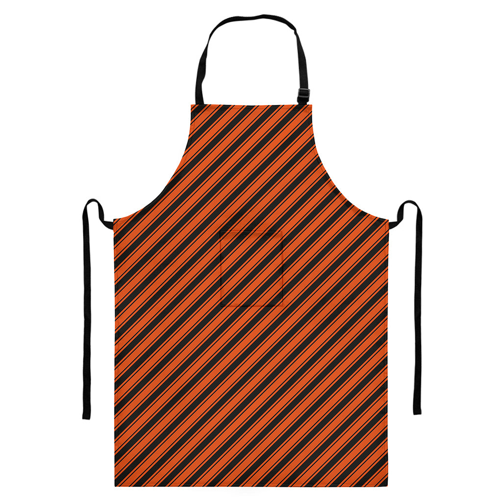 Orange And Black Halloween Pattern Print Bib Apron With Pocket