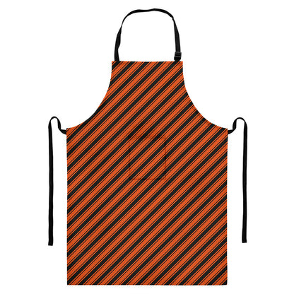 Orange And Black Halloween Pattern Print Bib Apron With Pocket