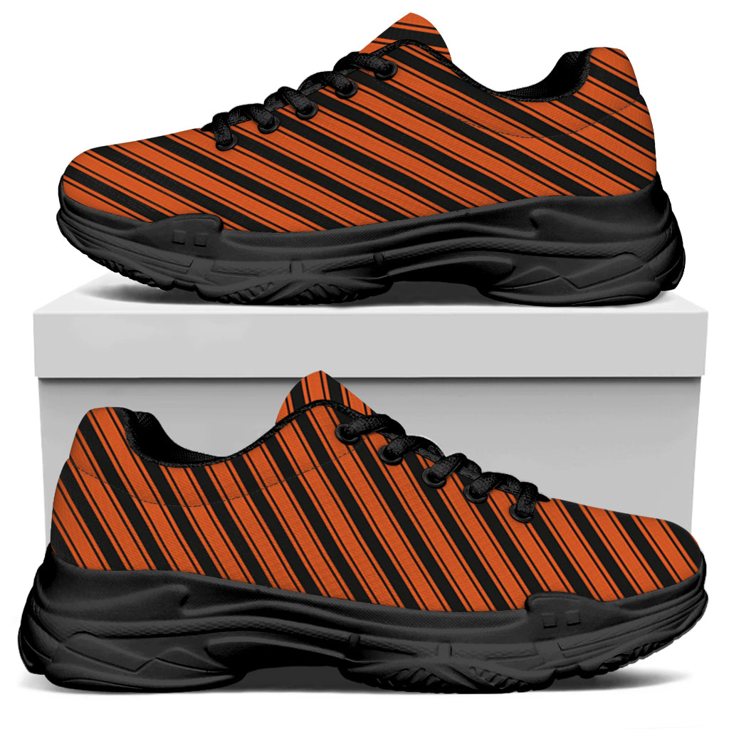 Orange And Black Halloween Pattern Print Black Chunky Shoes