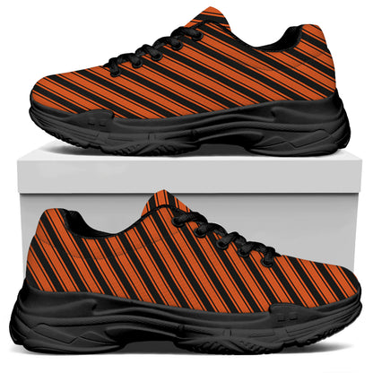 Orange And Black Halloween Pattern Print Black Chunky Shoes
