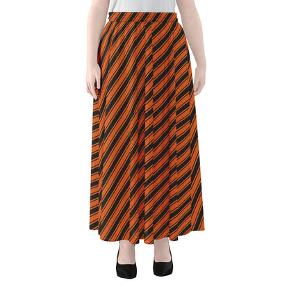 Orange And Black Halloween Pattern Print Chiffon Maxi Skirt