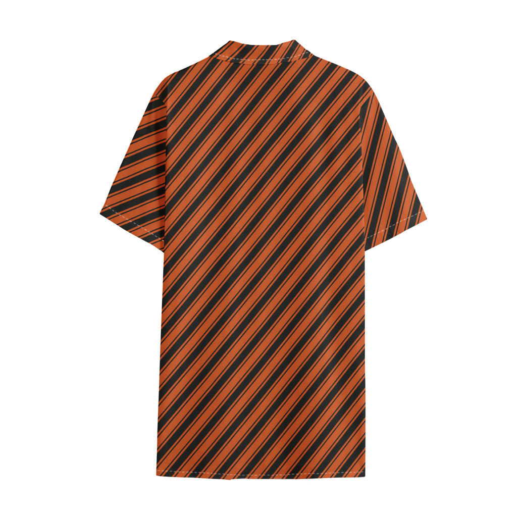 Orange And Black Halloween Pattern Print Cotton Hawaiian Shirt