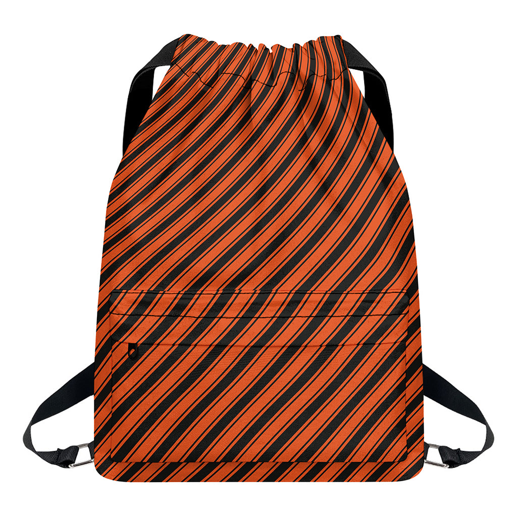 Orange And Black Halloween Pattern Print Drawstring Backpack