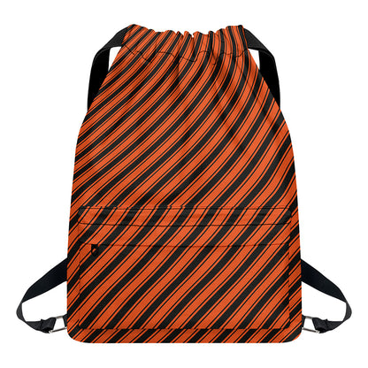 Orange And Black Halloween Pattern Print Drawstring Backpack