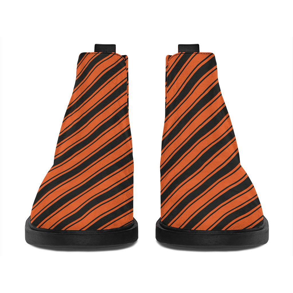 Orange And Black Halloween Pattern Print Flat Ankle Boots