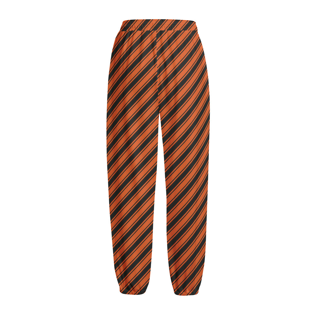 Orange And Black Halloween Pattern Print Fleece Lined Knit Pants