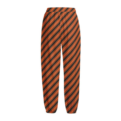 Orange And Black Halloween Pattern Print Fleece Lined Knit Pants