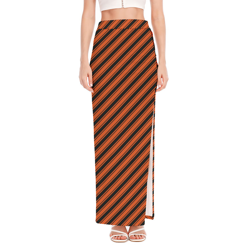 Orange And Black Halloween Pattern Print High Slit Maxi Skirt