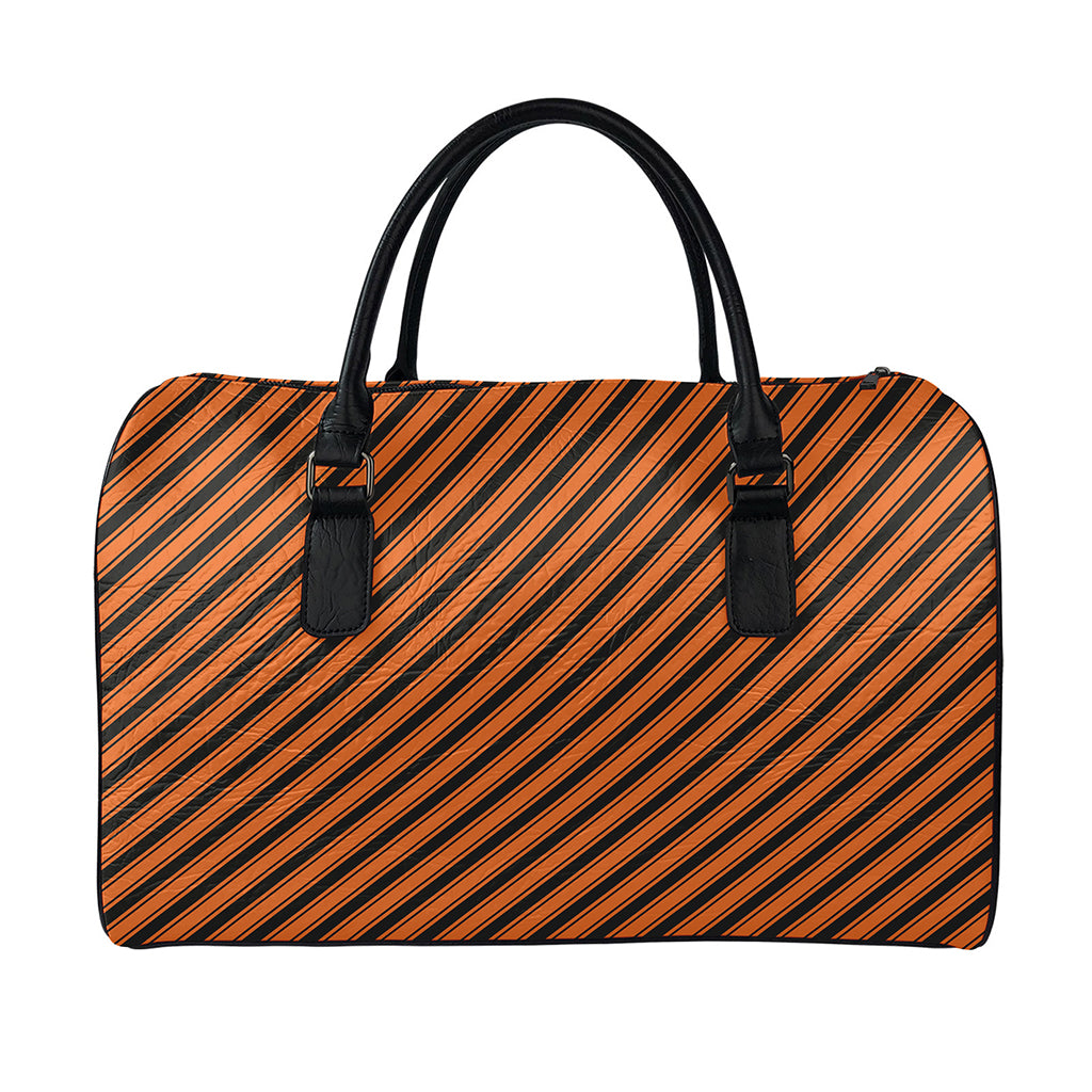 Orange And Black Halloween Pattern Print Leather Duffle Bag