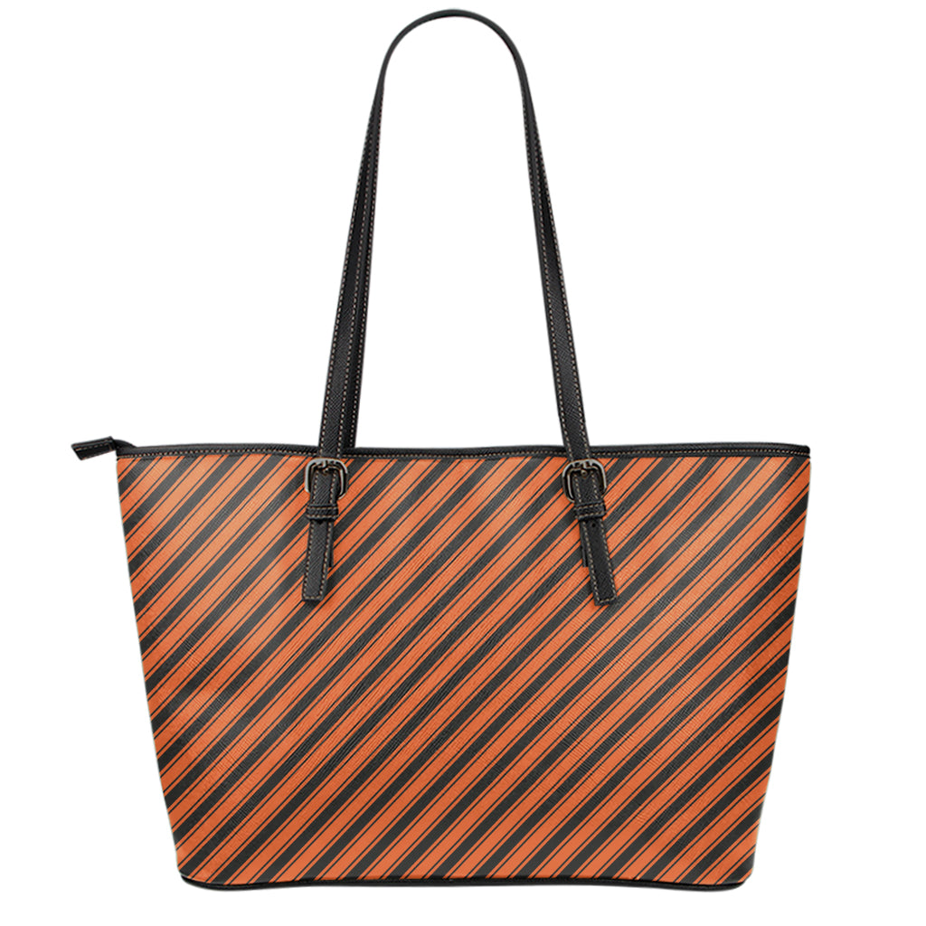 Orange And Black Halloween Pattern Print Leather Tote Bag