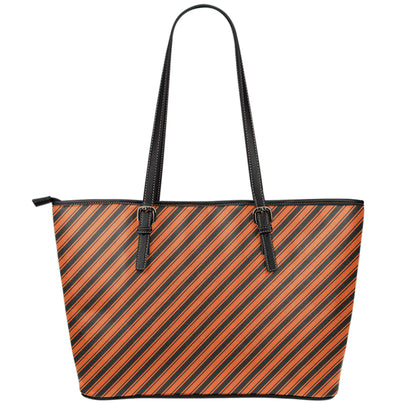 Orange And Black Halloween Pattern Print Leather Tote Bag