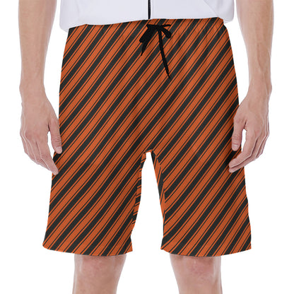 Orange And Black Halloween Pattern Print Men's Beach Shorts