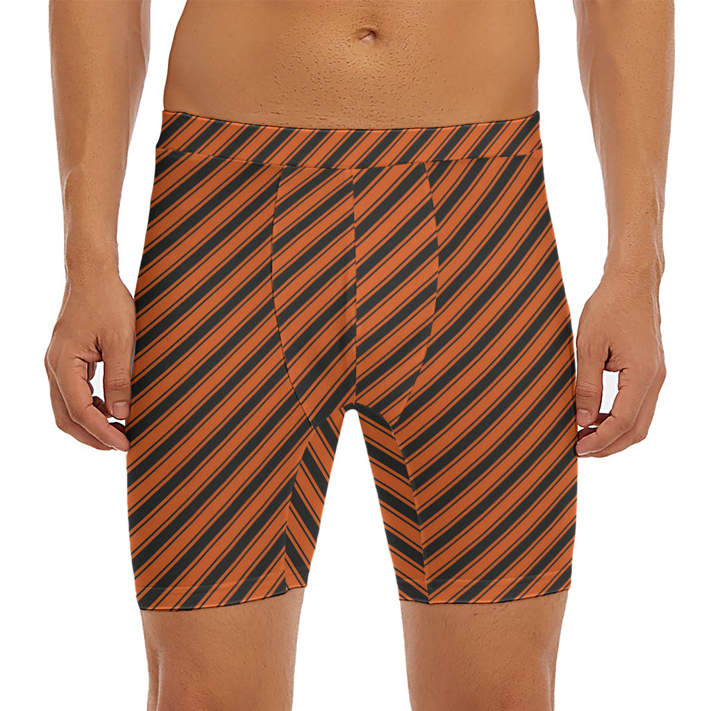 Orange And Black Halloween Pattern Print Men's Long Boxer Briefs