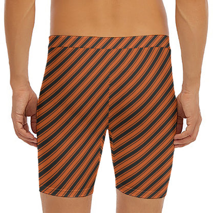 Orange And Black Halloween Pattern Print Men's Long Boxer Briefs
