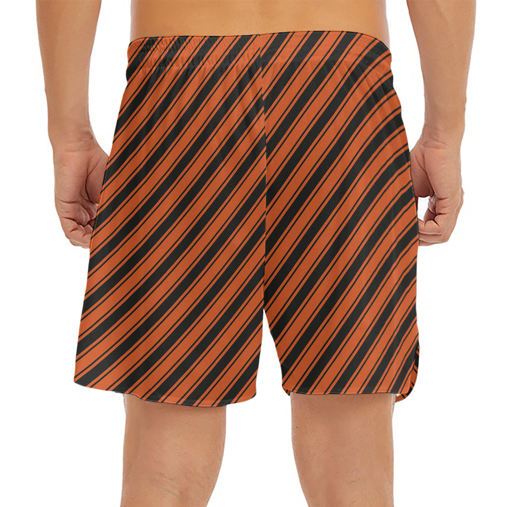 Orange And Black Halloween Pattern Print Men's Split Running Shorts