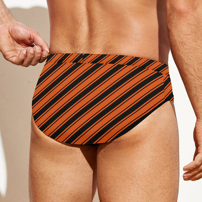 Orange And Black Halloween Pattern Print Men's Swim Briefs