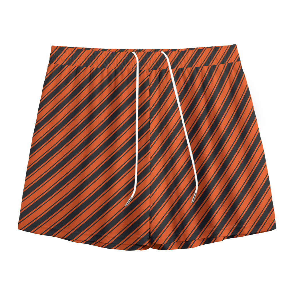 Orange And Black Halloween Pattern Print Mesh Shorts