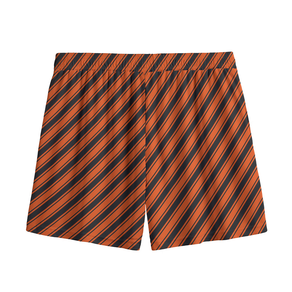 Orange And Black Halloween Pattern Print Mesh Shorts