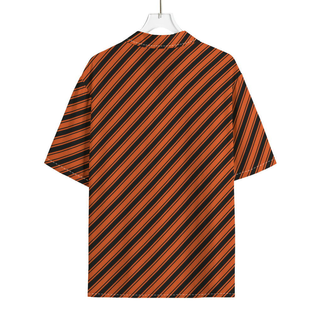 Orange And Black Halloween Pattern Print Rayon Hawaiian Shirt