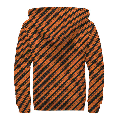 Orange And Black Halloween Pattern Print Sherpa Lined Zip Up Hoodie