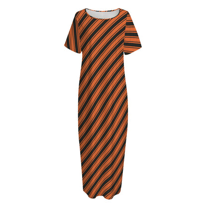 Orange And Black Halloween Pattern Print Short Sleeve Long Nightdress