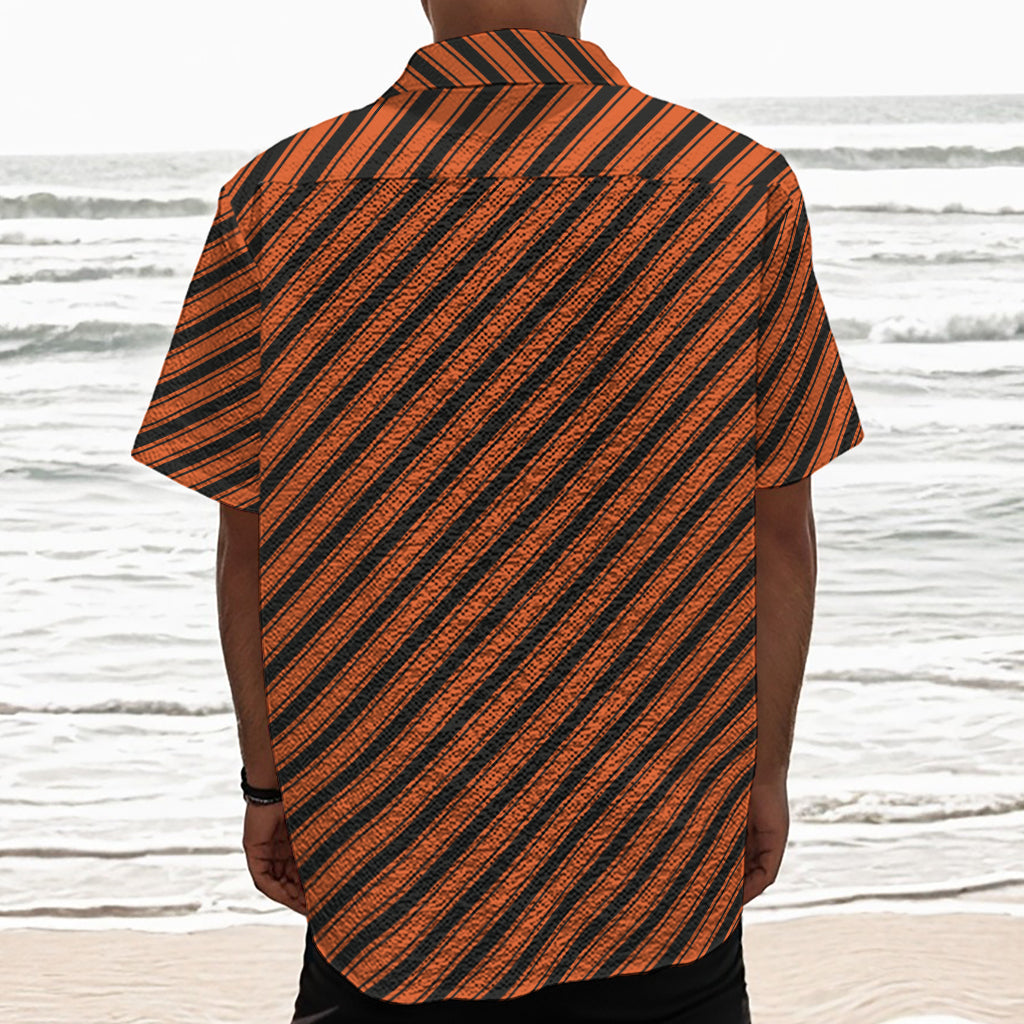 Orange And Black Halloween Pattern Print Textured Short Sleeve Shirt