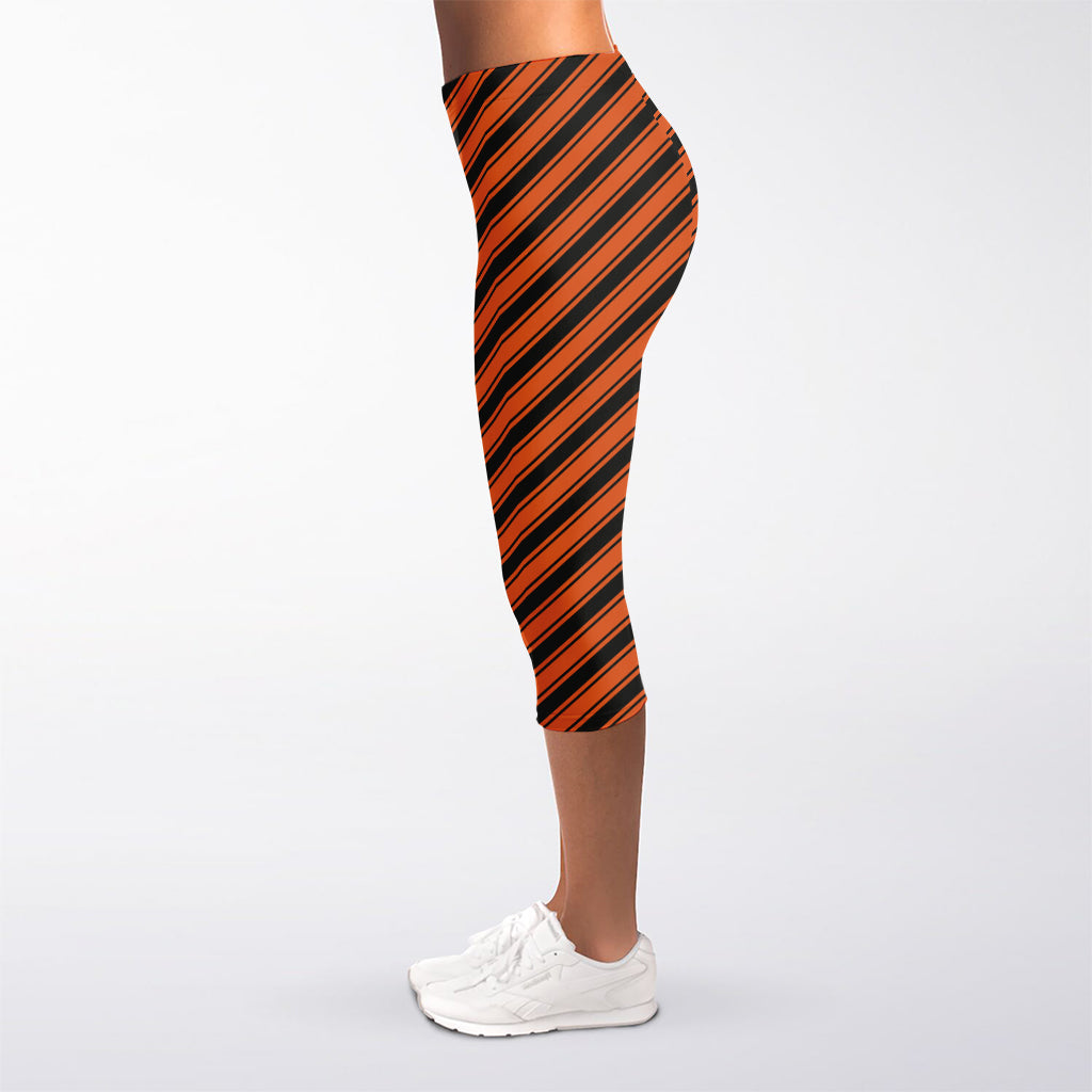 Orange And Black Halloween Pattern Print Women's Capri Leggings