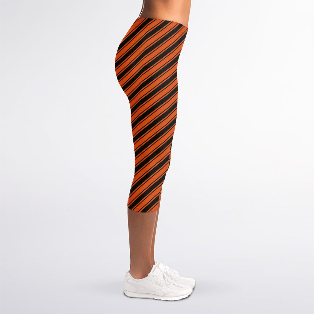 Orange And Black Halloween Pattern Print Women's Capri Leggings