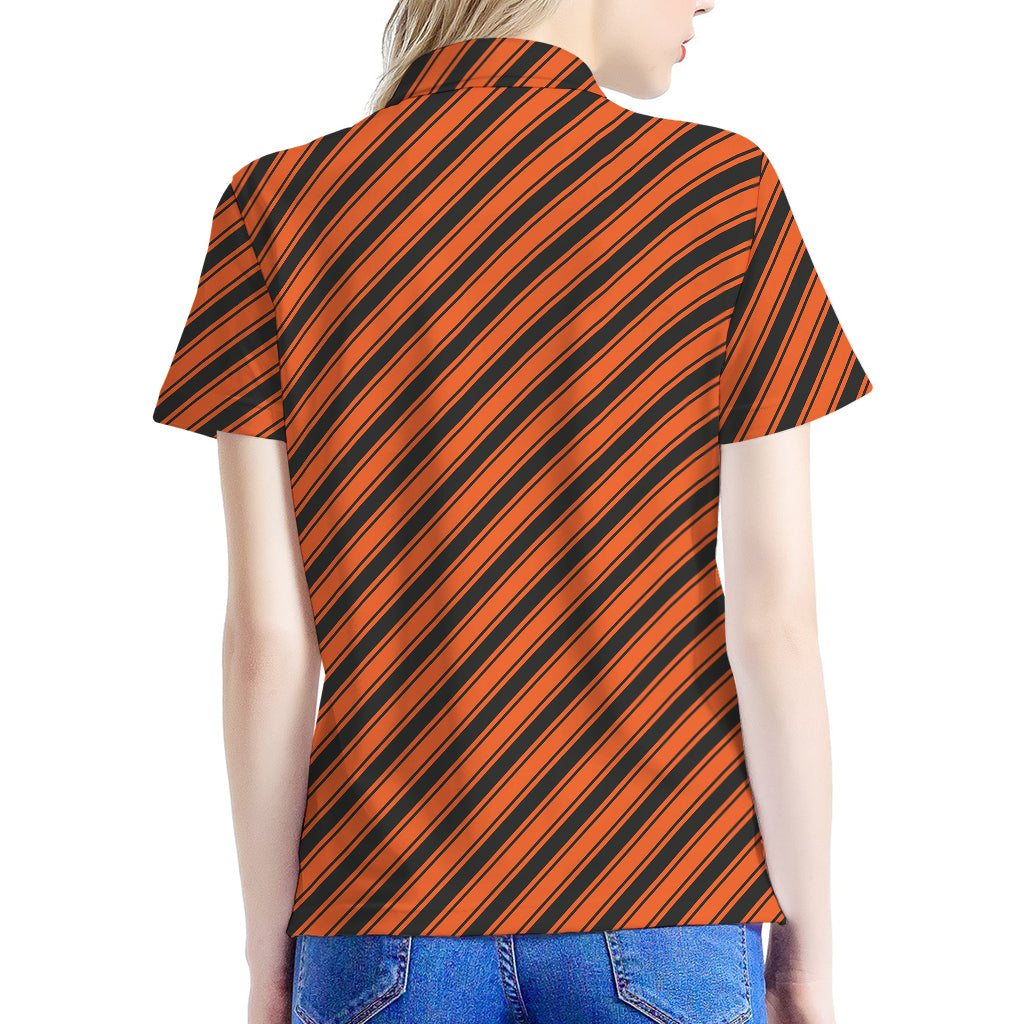Orange And Black Halloween Pattern Print Women's Polo Shirt