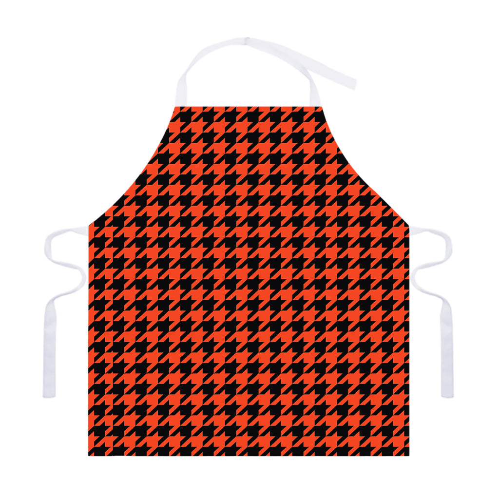 Orange And Black Houndstooth Print Adjustable Apron