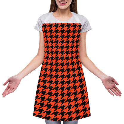 Orange And Black Houndstooth Print Adjustable Apron