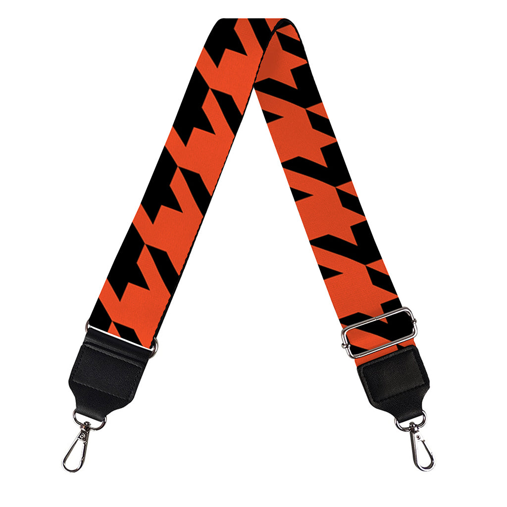 Orange And Black Houndstooth Print Bag Strap