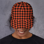 Orange And Black Houndstooth Print Baseball Cap