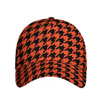 Orange And Black Houndstooth Print Baseball Cap