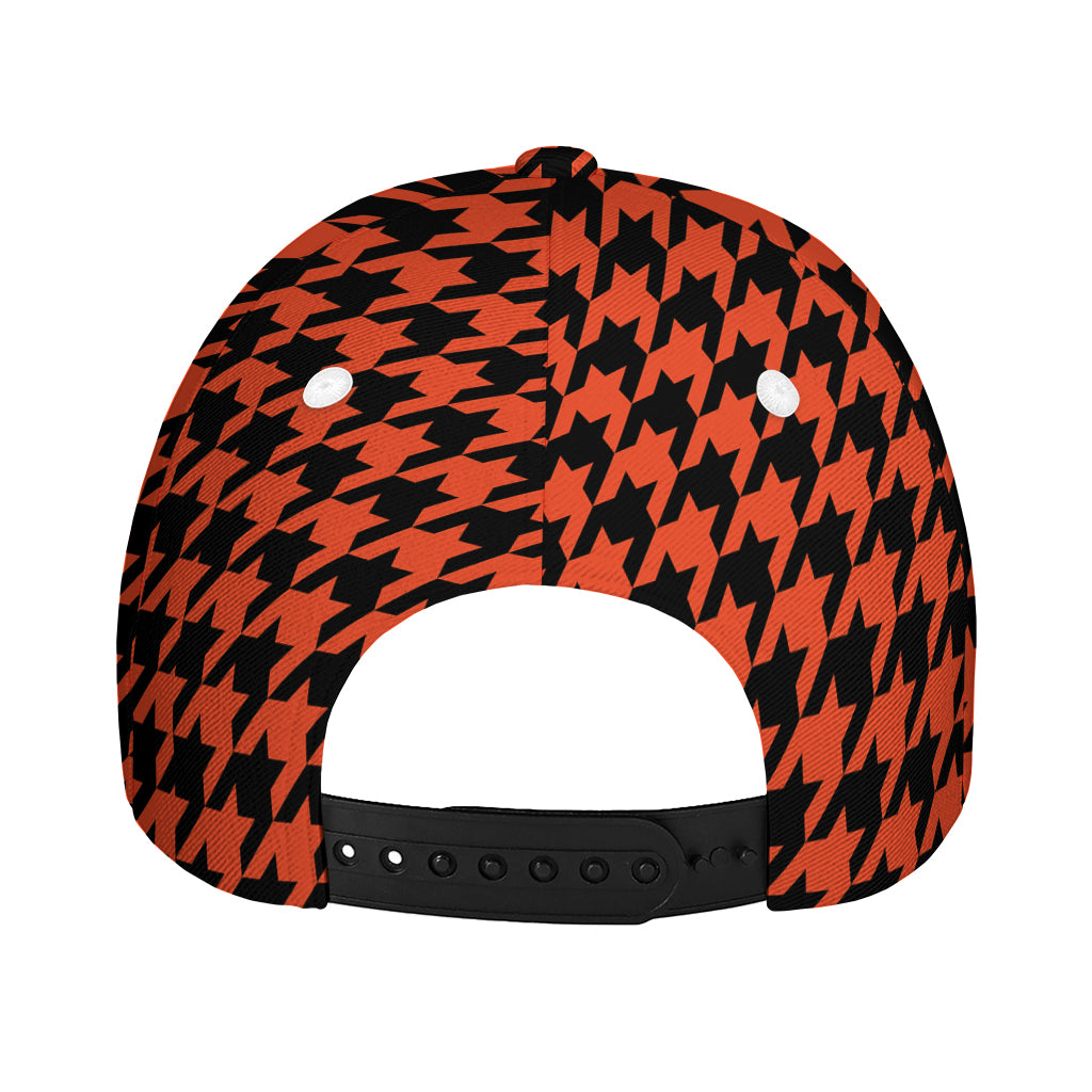 Orange And Black Houndstooth Print Baseball Cap