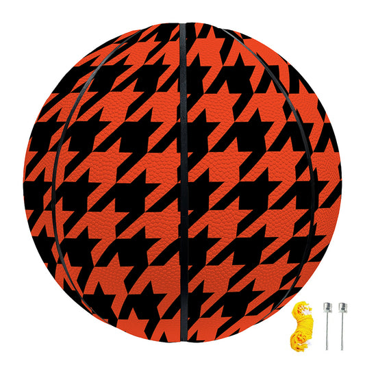 Orange And Black Houndstooth Print Basketball