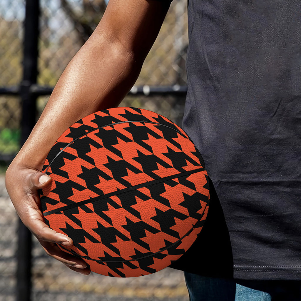 Orange And Black Houndstooth Print Basketball