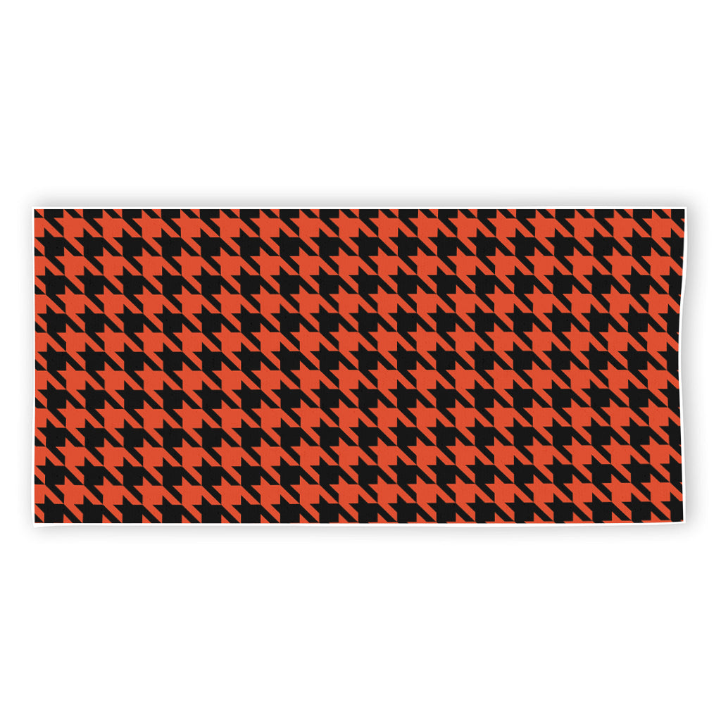 Orange And Black Houndstooth Print Beach Towel