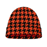 Orange And Black Houndstooth Print Beanie