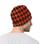 Orange And Black Houndstooth Print Beanie