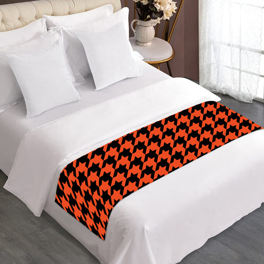Orange And Black Houndstooth Print Bed Runner