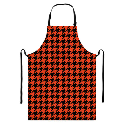 Orange And Black Houndstooth Print Bib Apron With Pocket