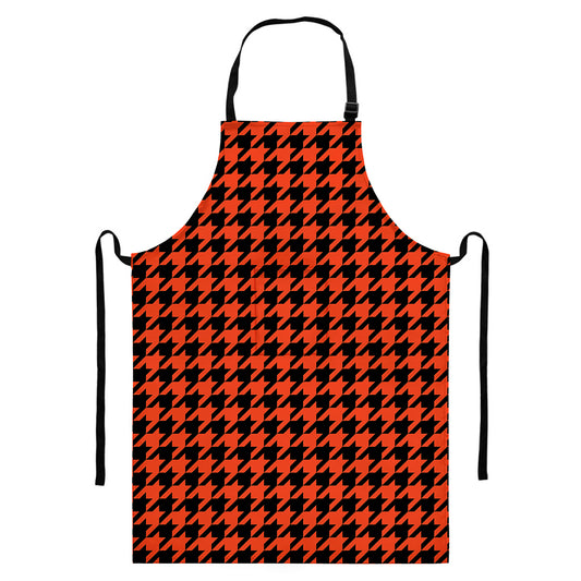 Orange And Black Houndstooth Print Bib Apron With Pocket