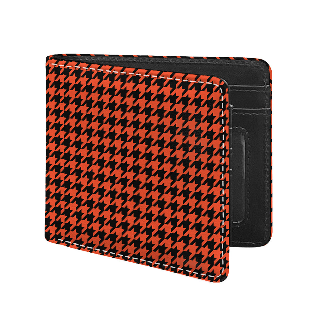 Orange And Black Houndstooth Print Bifold Wallet