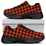 Orange And Black Houndstooth Print Black Chunky Shoes