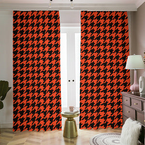 Orange And Black Houndstooth Print Blackout Pencil Pleat Curtains