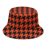 Orange And Black Houndstooth Print Bucket Hat