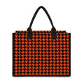 Orange And Black Houndstooth Print Canvas Tote Bag