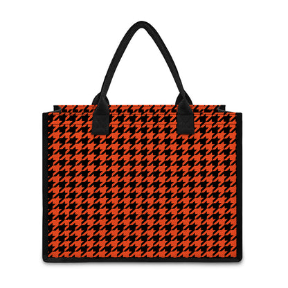 Orange And Black Houndstooth Print Canvas Tote Bag