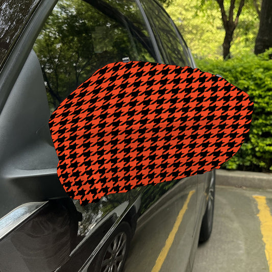 Orange And Black Houndstooth Print Car Side Mirror Covers